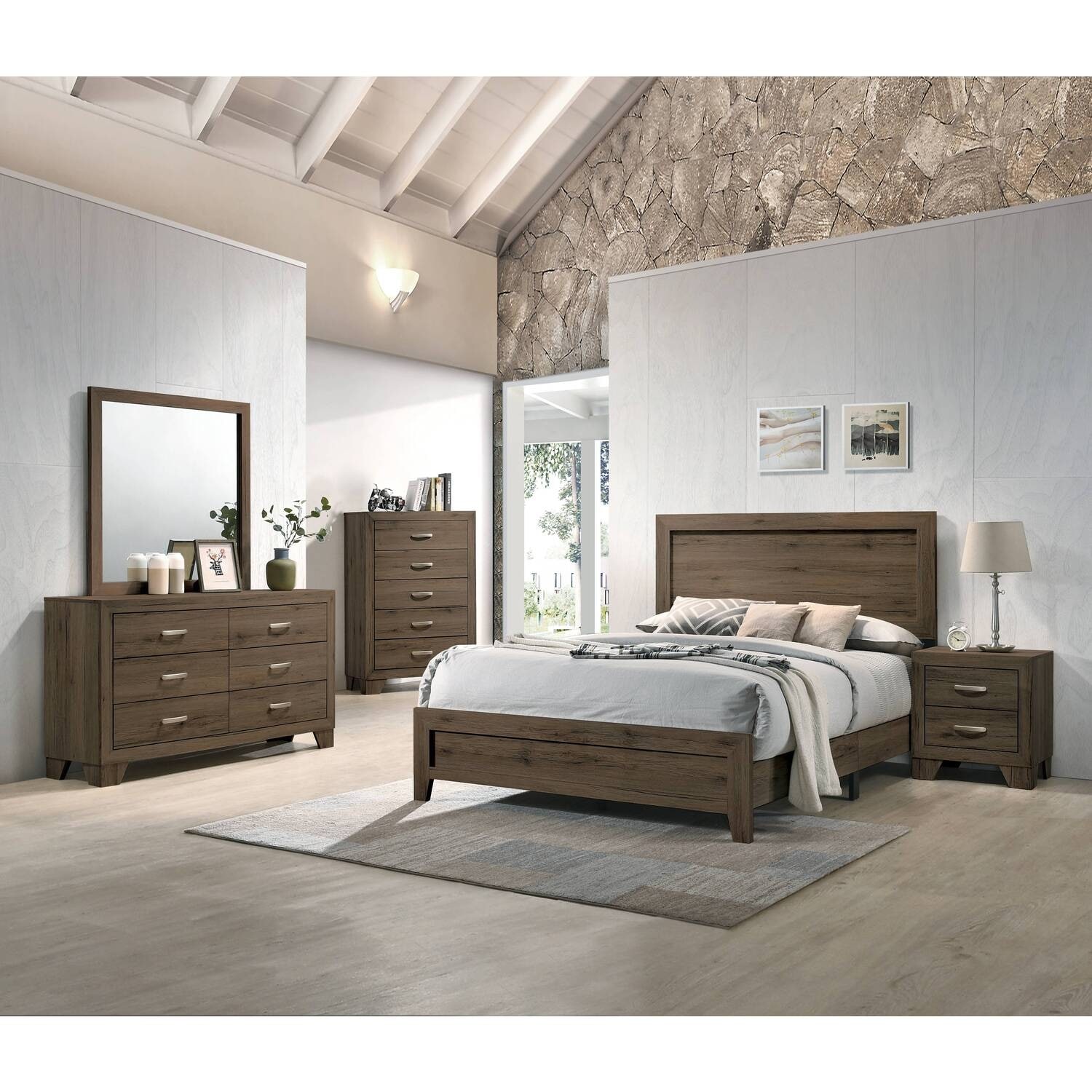 Queen Bed Frame - Contemporary Panel Bed with Legs - Modern Bedroom Furniture