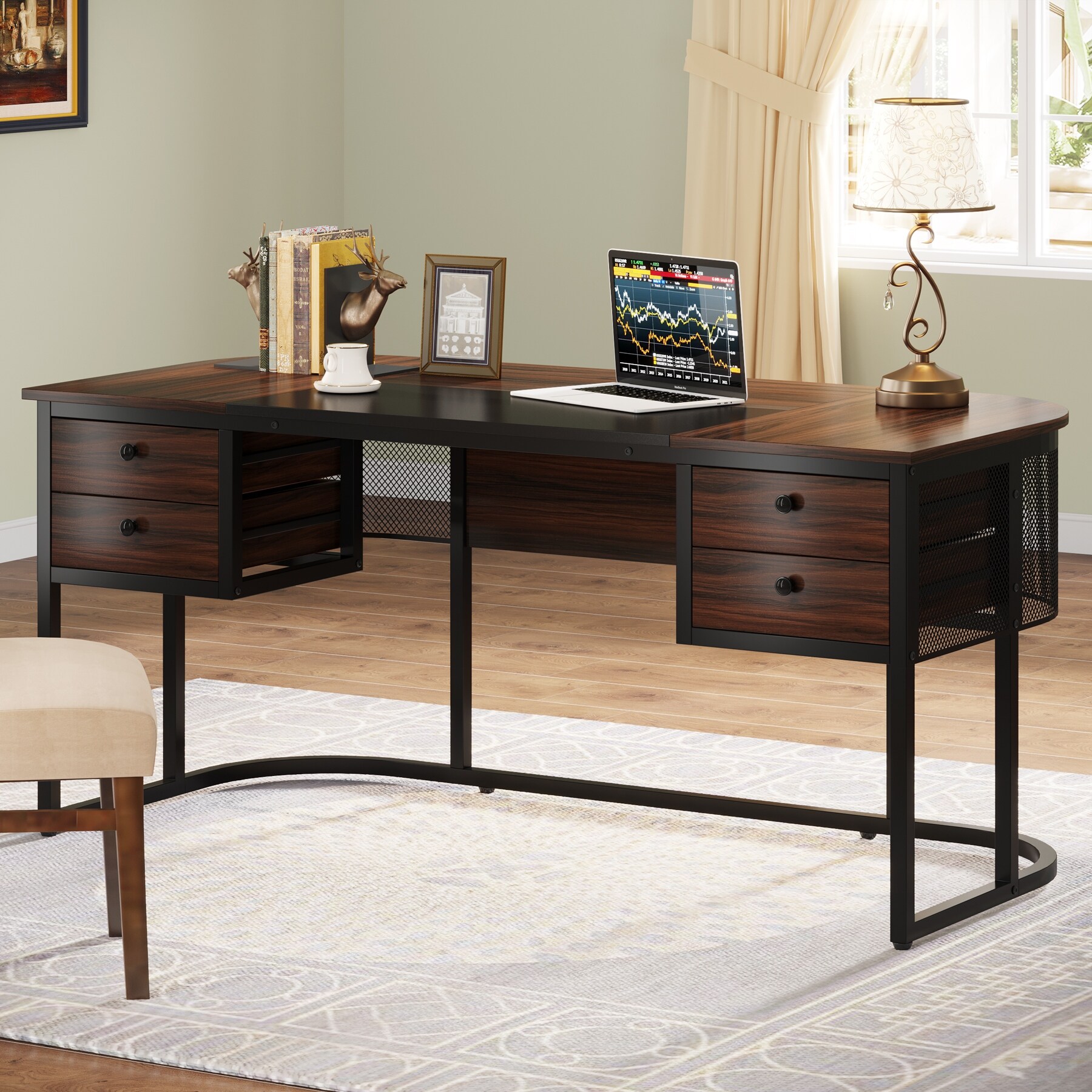 63-Inch Executive Desk with 4 Drawers, Large Office Desk