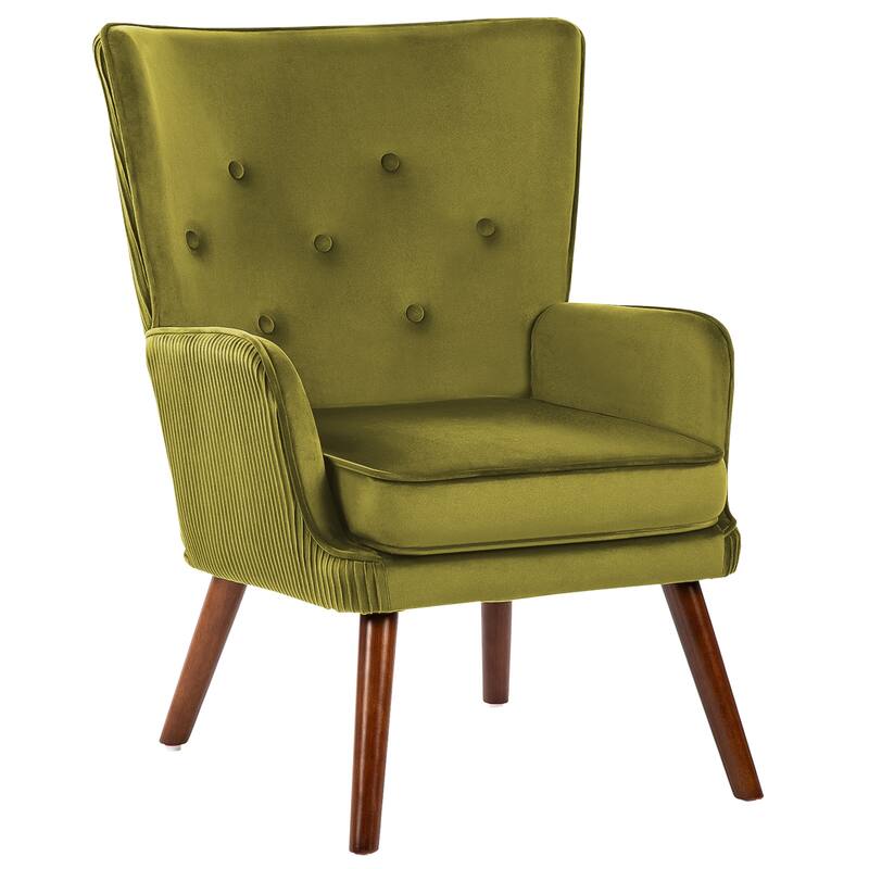 Velvet Upholstered Accent Chair Armchair for Living Room - Single - Olive Green