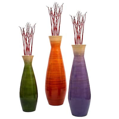 Uniquewise Classic Bamboo Floor Vase Handmade, For Dining, Living Room, Entryway, Fill Up With Dried Branches Or Flowers