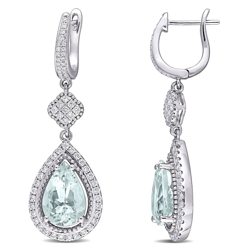 Miadora 5 1/5ct TGW Aquamarine and 1ct TDW Diamond Teardrop Cuff Earrings 14k White Gold