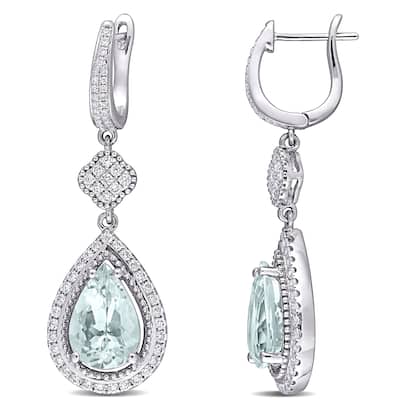 Miadora 5 1/5ct TGW Aquamarine and 1ct TDW Diamond Teardrop Cuff Earrings 14k White Gold