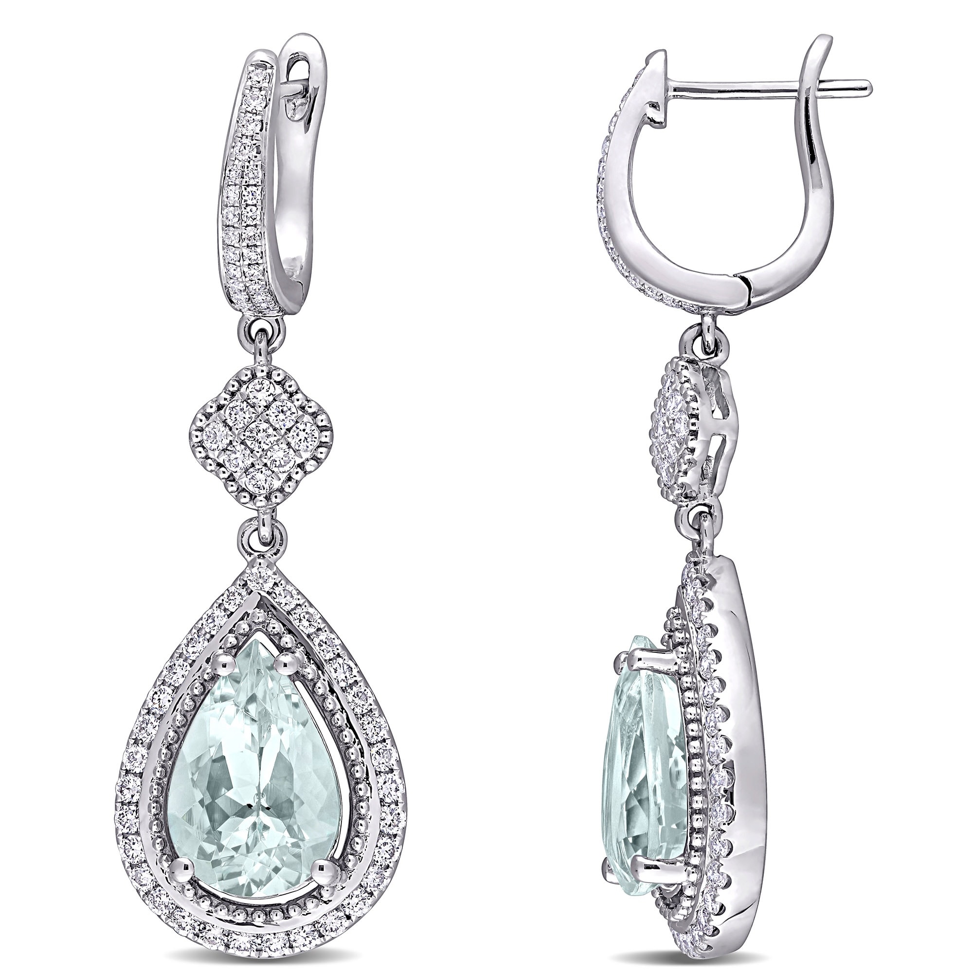Miadora 5 1/5ct TGW Aquamarine and 1ct TDW Diamond Teardrop Cuff Earrings 14k White Gold