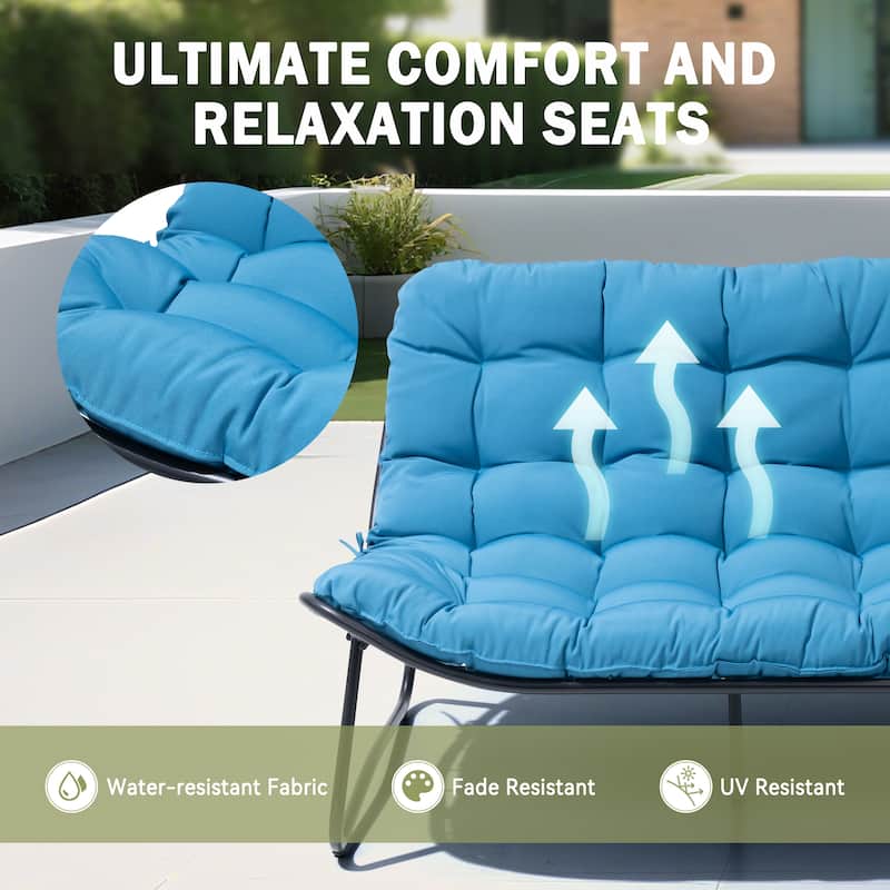 Double Papasan Chair Loveseat with Cushion, All-weather PE Rattan and Metal Frame for Indoor Outdoor
