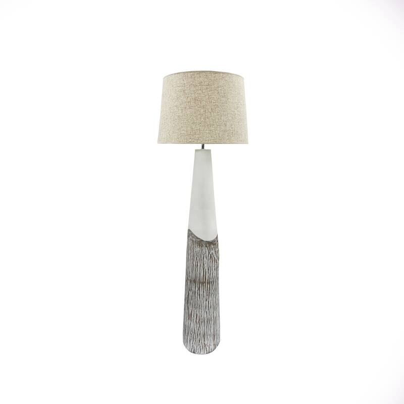 Brown Textured Resin Tall Floor Lamp with Linen Shade for Modern Rooms