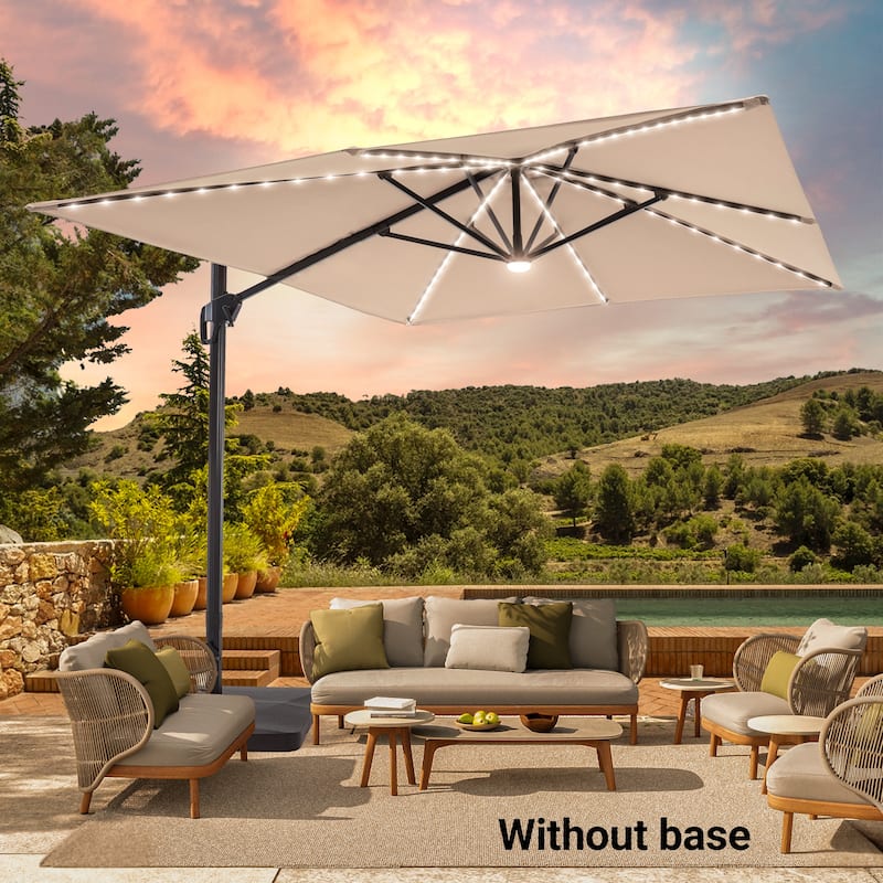 BONOSUKI 11.5x9FT LED Cantilever Patio Umbrella with 360 Rotation - Beige