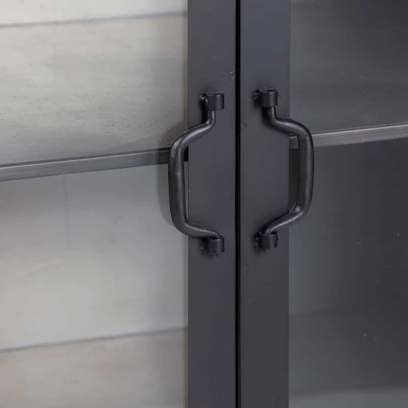 Metal Cabinet with Glass Doors and Wheels