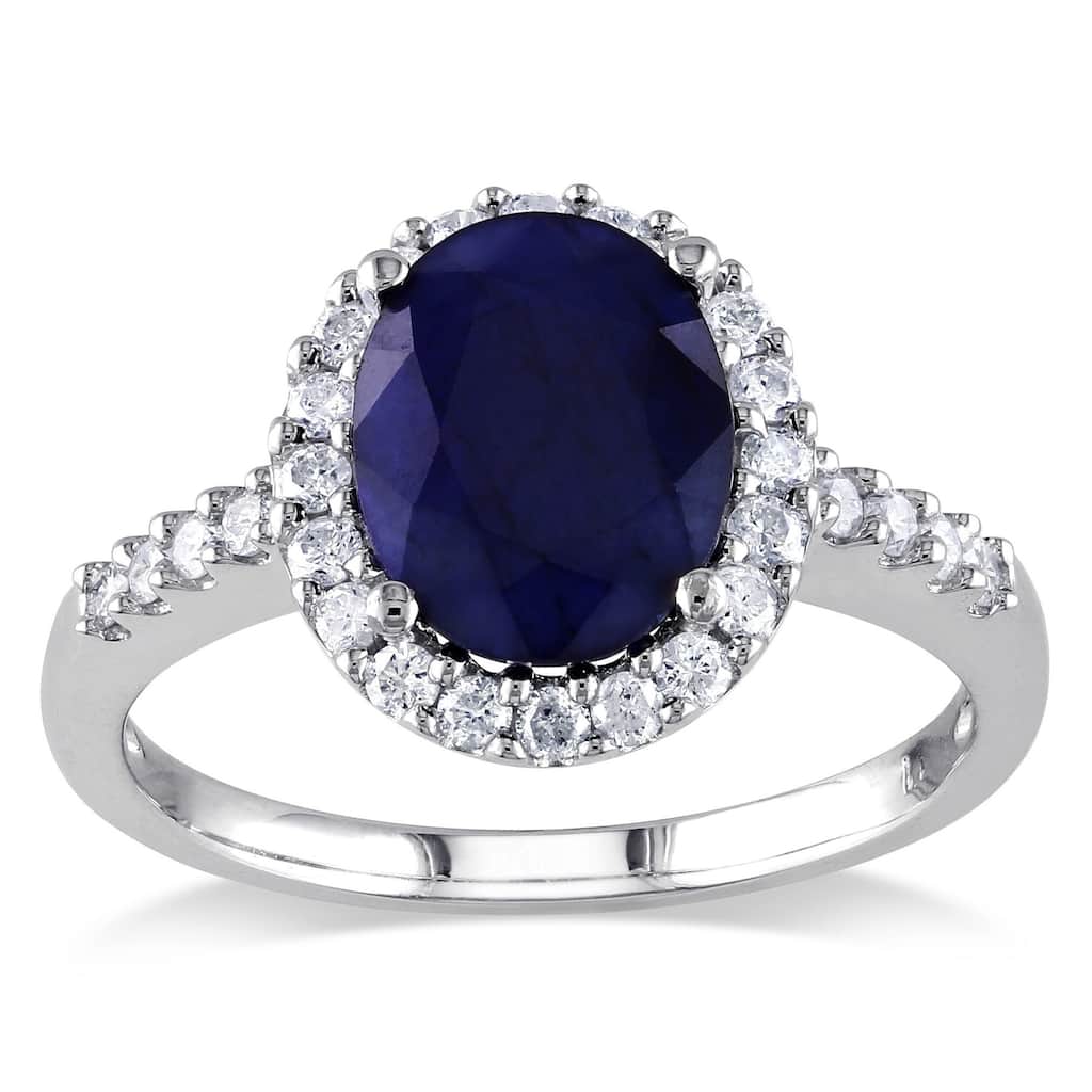 Miadora Diffused Sapphire and 2/5ct TDW Diamond Oval Halo Ring 14k White Gold