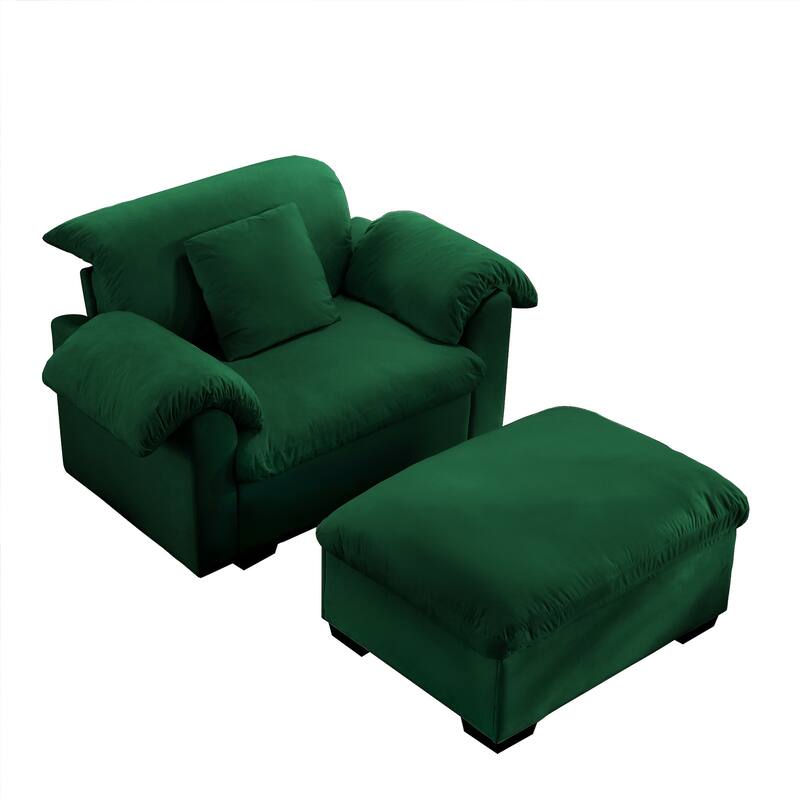 Velvet Deep Seat Storage Sofa Chair with Fluffy Armrest Pillows & Backrest