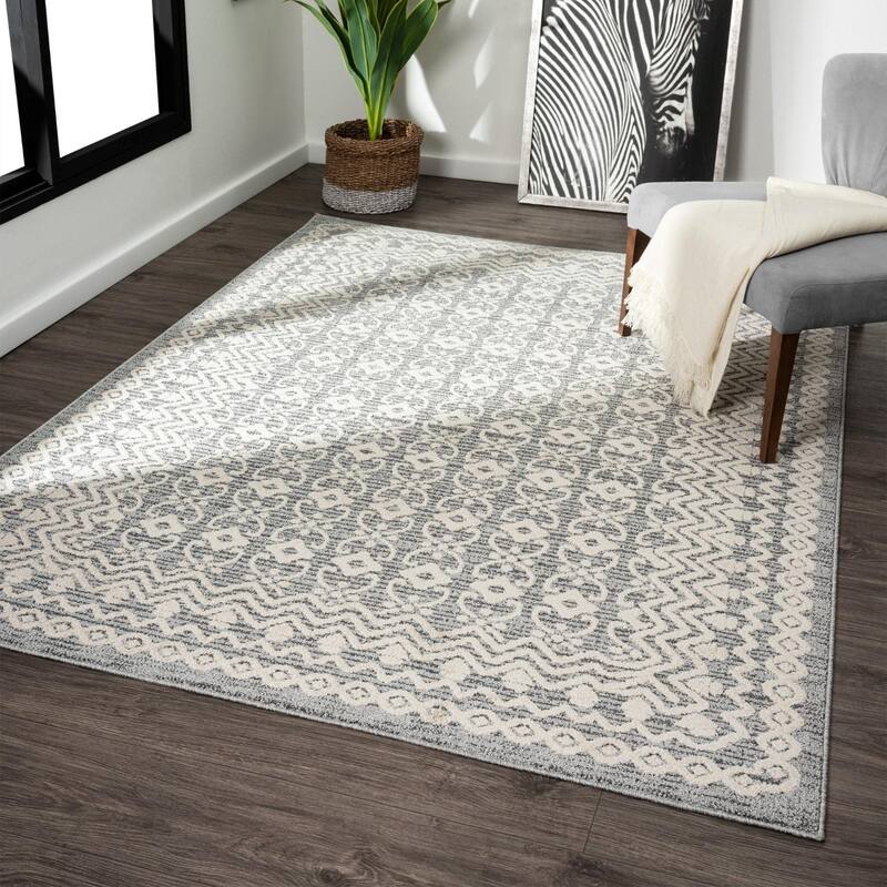 Luxe Weavers Moroccan Trellis Area Rug, Modern Floral Stain Resistant Carpet - 6' x 9' - Gray