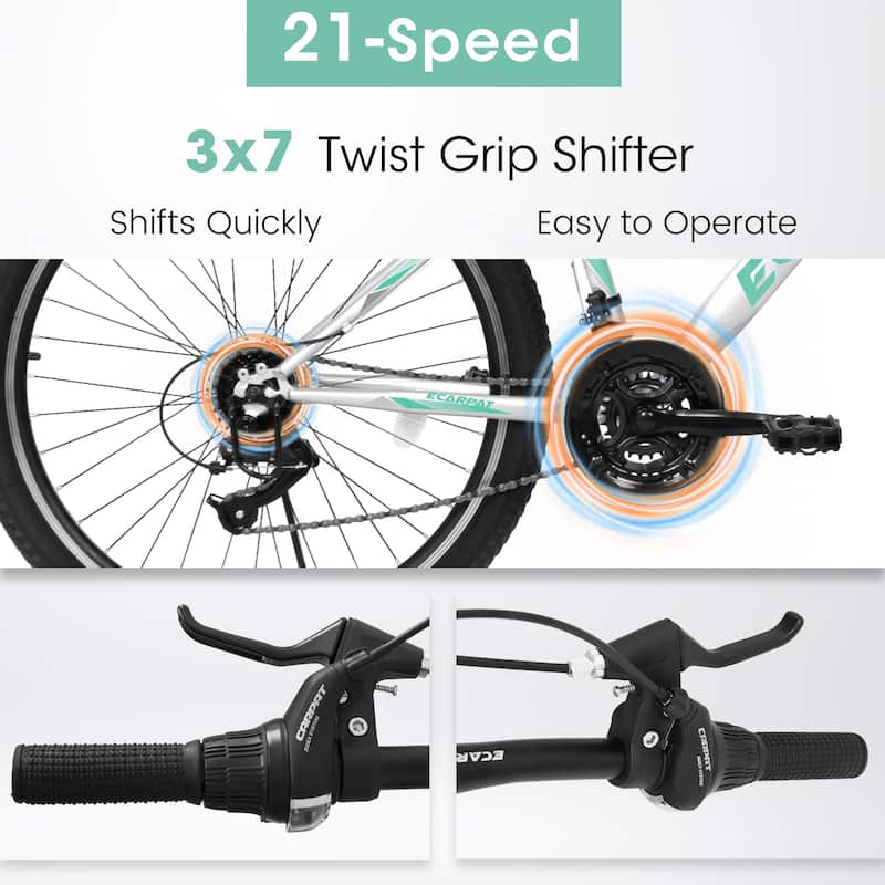 Ecarpat 26 Inch Mountain Bike,21-Speed V-Brake,Front Suspension,Carbon Steel Frame Mountain Bike