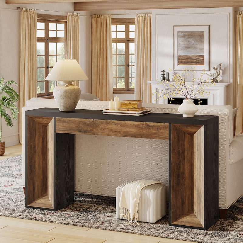 63-Inch Farmhouse Console Table for Entryway, Dual-Tone Sofa Table for Living Room - 62.99" L x 11.81" W x 31.69" H