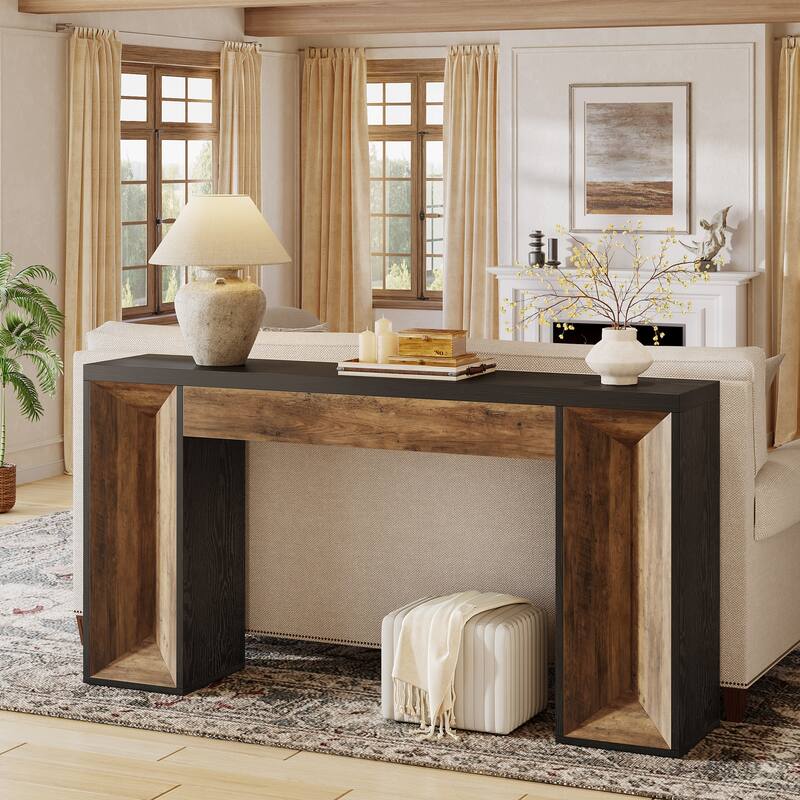 63-Inch Wooden Console Table for Entryway, Dual-Tone Sofa Table for Living Room, Farmhouse Style