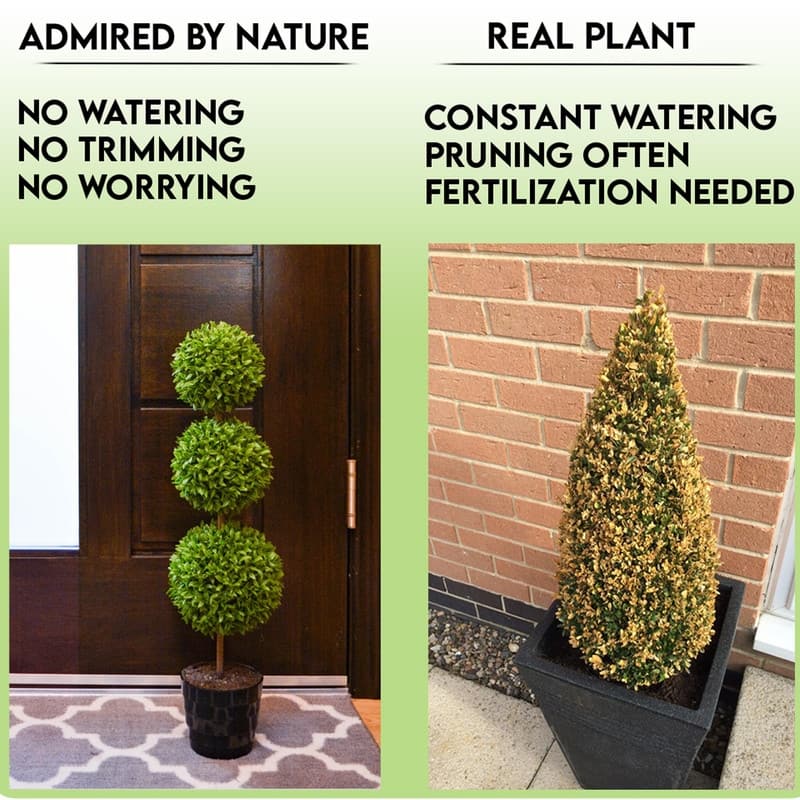 23-inch Potted Triple Ball Faux Tabletop English Boxwood, Green