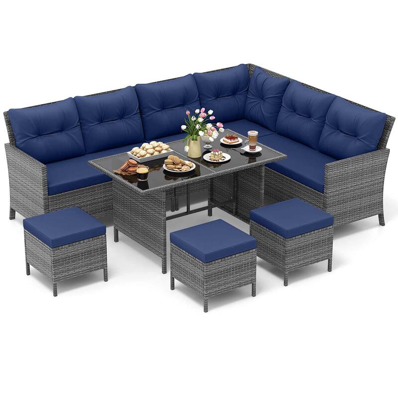 Costway 7 PCS Patio Dining Furniture Set PE Rattan Sectional Sofa Set - See Details