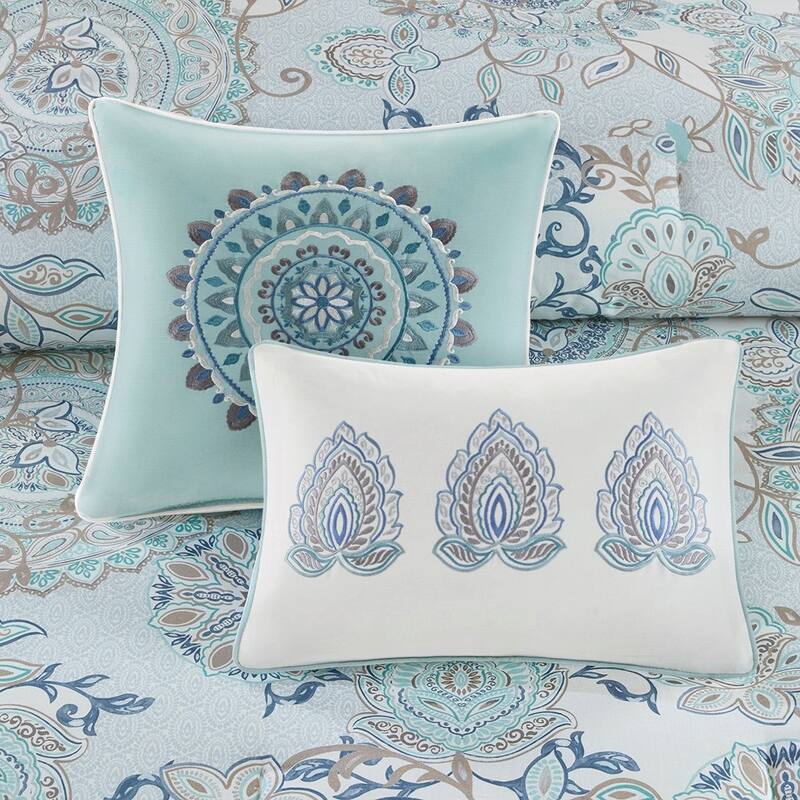 GDF Studio - Cotton Floral Reversible Comforter Set with Decorative Pillows