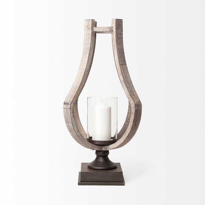 Brillion Large Rustic Wood/Metal Table Candle Holder