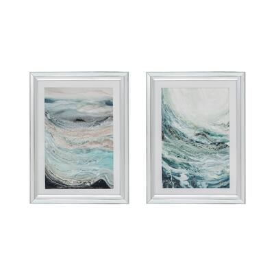 Aurora Crystal Mirror Framed Wall Art - Set of 2 - 23.5" x 31.5" - Blue/White/Beige