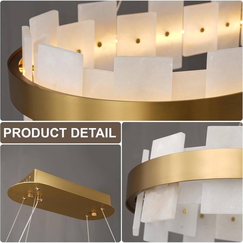KAYLA Luxury Alabaster Chandelier, 37.4 in. Modern Integrated LED Gold Pendant Light for Entryway, Living Room & Foyer
