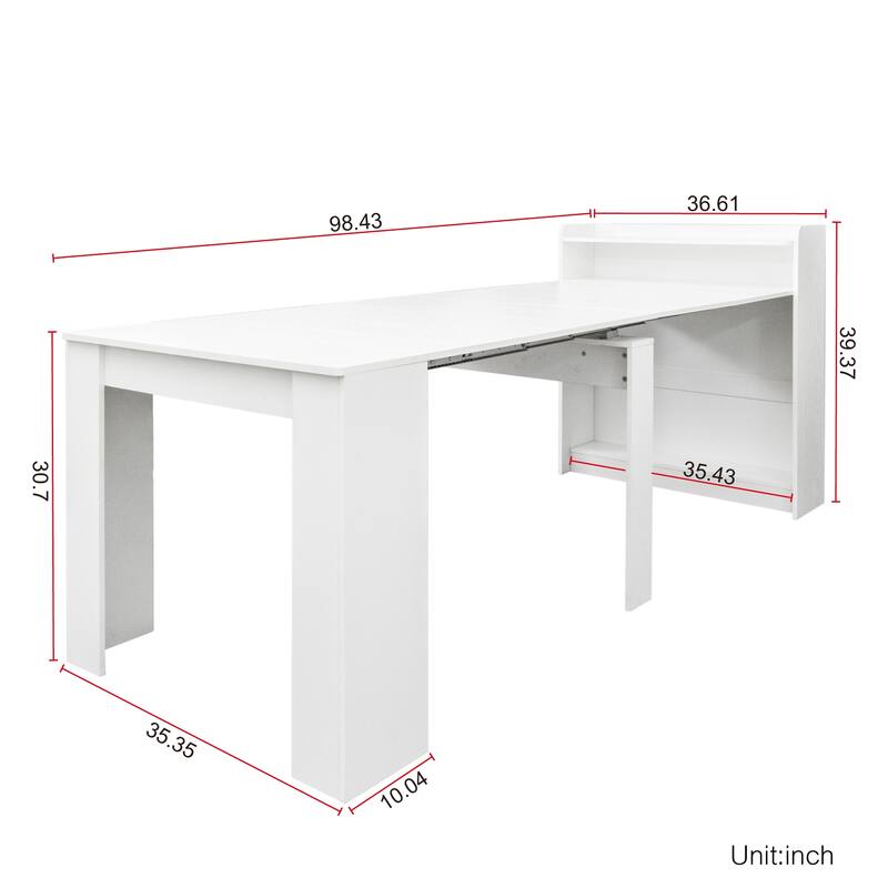 Roomfitters Modern Extendable Dining Table with Storage, Space-Saving Convertible Table