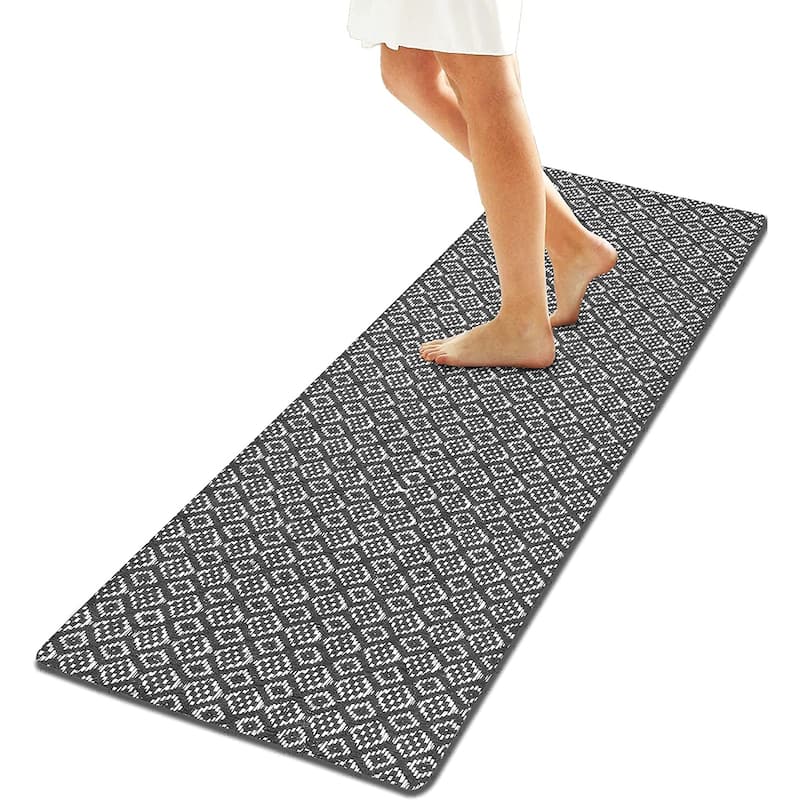 Anti-Fatigue Kitchen/Bathroom/Bed side Mat Hand Woven Runner Rug Cushioned Cotton Mat 18x48'' - 18''x48'' - Grey