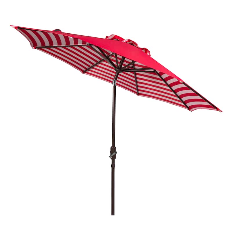 SAFAVIEH Outdoor Serin 11-Foot Round Crank Umbrella - Red