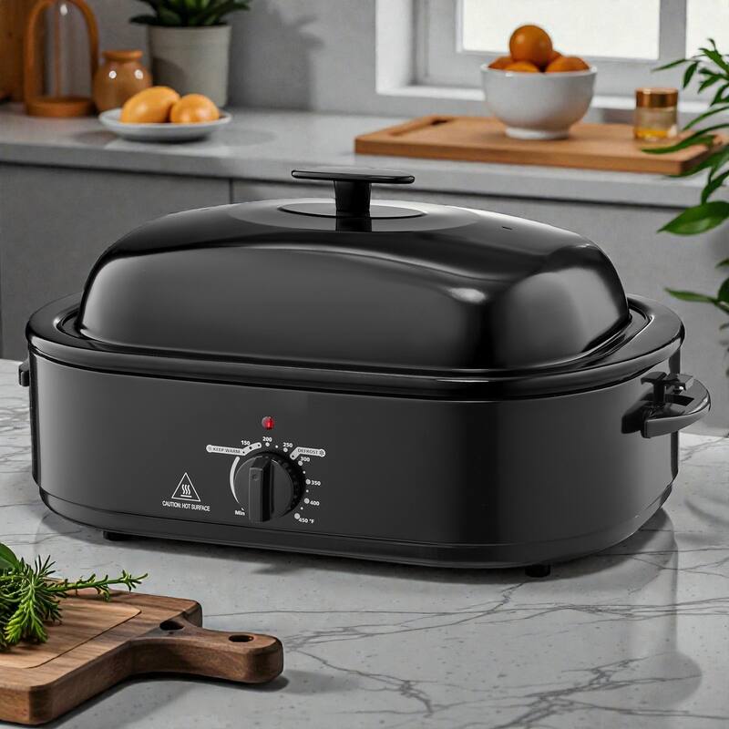 18QT Electric Roaster Oven with Self-Basting Lid, Electric Turkey Roaster with Defrost Warm, 1450W