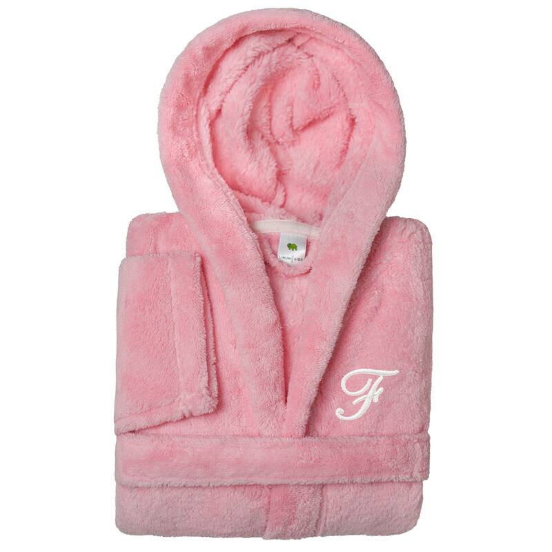 Sweet Kids 100% Polyester SUPER PLUSH Double Brushed Hooded Bathrobe with White Script Monogram - Large - F