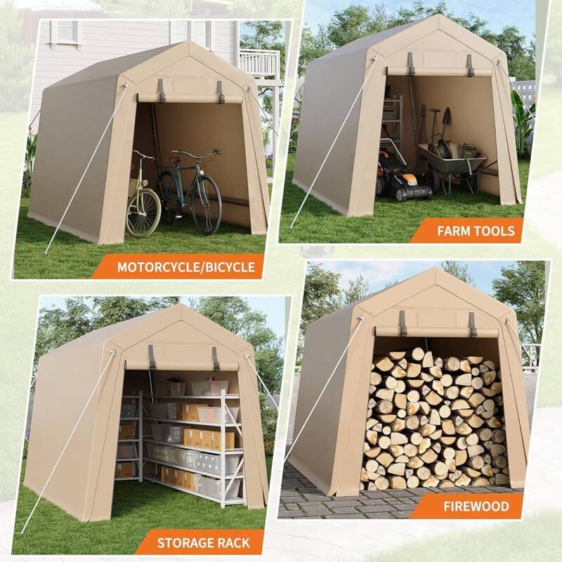 7x10 FT Portable Outdoor Storage Shed, UV-Resistant Carport for Motorcycle, Firewood, Tools - 7X10 Ft