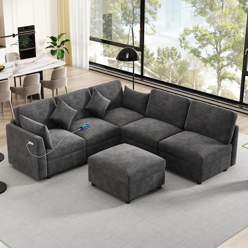 GDFStudio 85" U-shaped Sectional Modular Sofa Bed