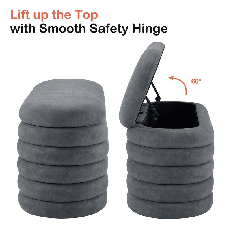 MCombo Storage Ottoman Bench, Upholstered Fabric End of Bed Bench with Storage, 47-inch Oval Footstool W495