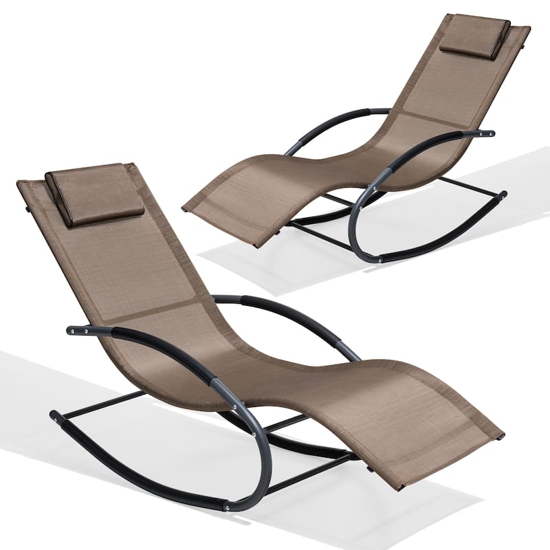 Outdoor Patio Rocking Chairs Curved Rocker Chaise Lounge Chairs (Set of 2) - 57.87" L x 24.70" W x 35.43" H
