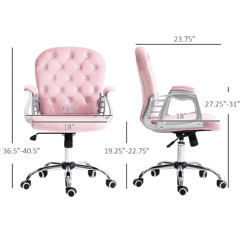 Velvet Adjustable Height Home Office Chair w/ Padded Armrests & Wheel
