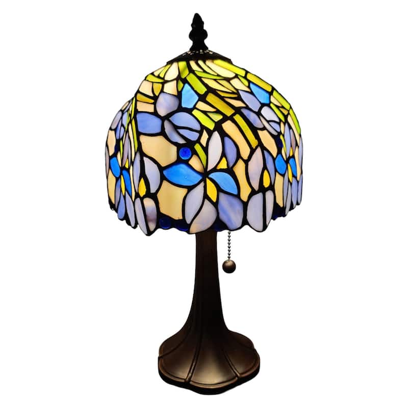 Dark Brown Metal Table Lamp with Multi Dome Glass Shade Pull Chain - 9” x 13” x 15” (D x W x H) - Multi