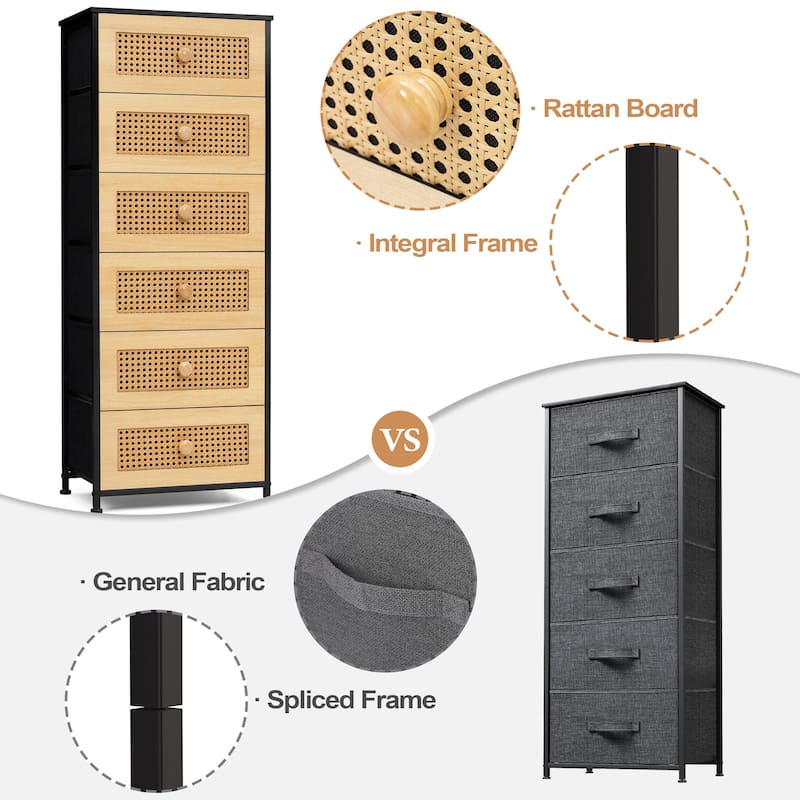 6 Drawers Chest - Vertical Storage Tower Steel / Wood / Fabric Dresser