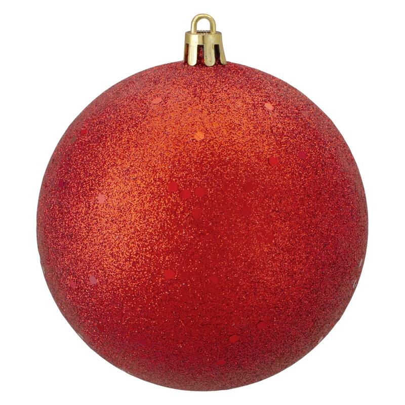 Glittered Shatterproof Christmas Ball Ornament - 4" (100mm) - Red