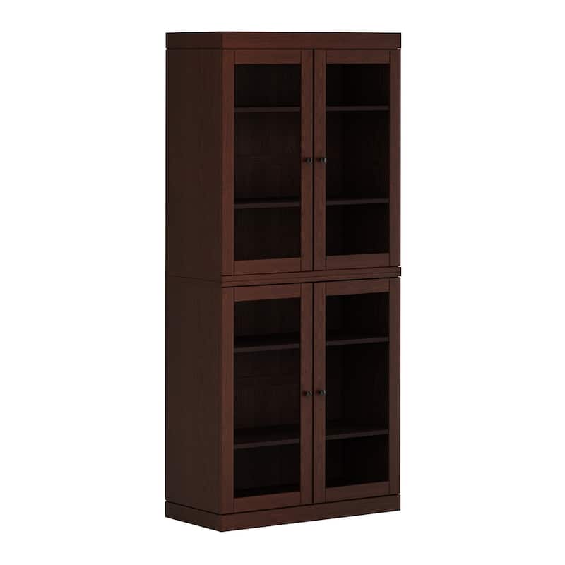 Palace Imports Premium 100% Solid European Oak Hardwood 6-Shelf Modular Bookcase with Tinted Glass Doors - 32" Wide, 71.5" Tall - Rich Cherry Oak