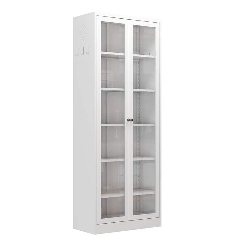 Metal Kitchen Pantry Cabinet-72" Tall Storage with 5 Adjustable Shelves, White Freestanding Cabinet