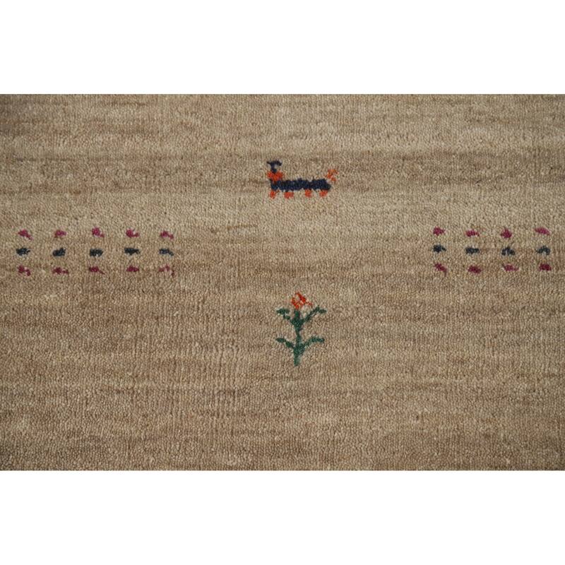 Hand Knotted Oriental 100% Wool Carpet Tribal Animal Pictorial Brown Gabbeh Area Rug - 4' 11'' X 3' 0''