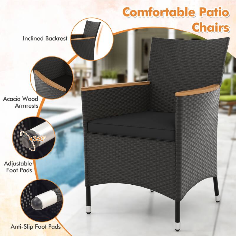 5-Piece Outdoor Patio Furniture Set with PE Rattan Chairs and Acacia Wood Table Included Cushions - Table: 36" x 36" x 29.5"