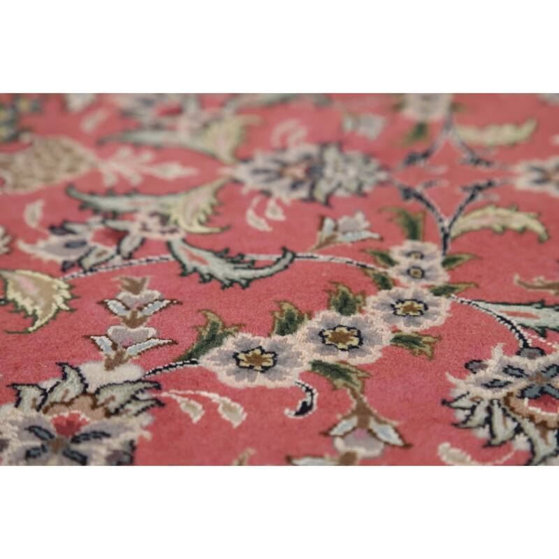 Handmade Pink Wool & Silk Tabriz Persian Area Rug Traditional Carpet - 5'0"x 7'6"