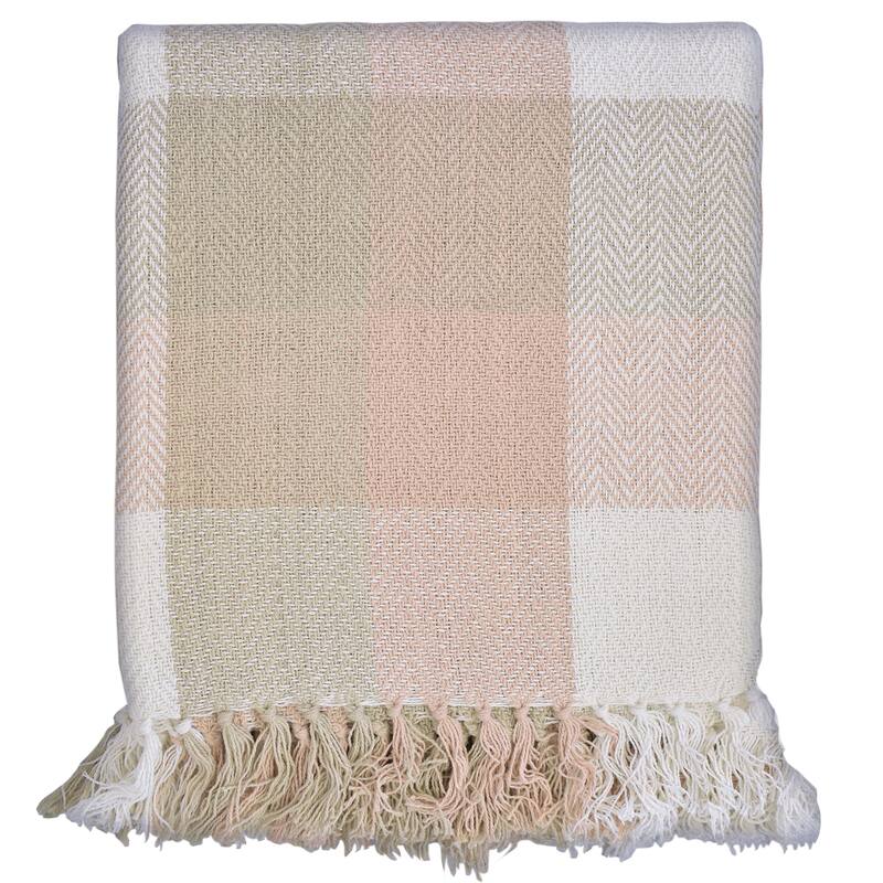 Fabstyles Herringbone Checkered Cotton Throw Blanket with Fringes