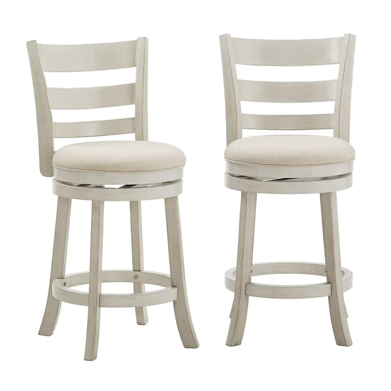 Rovinj Ladder Back 24"H Swivel Counter Height Stool - Antique White-Beige Linen