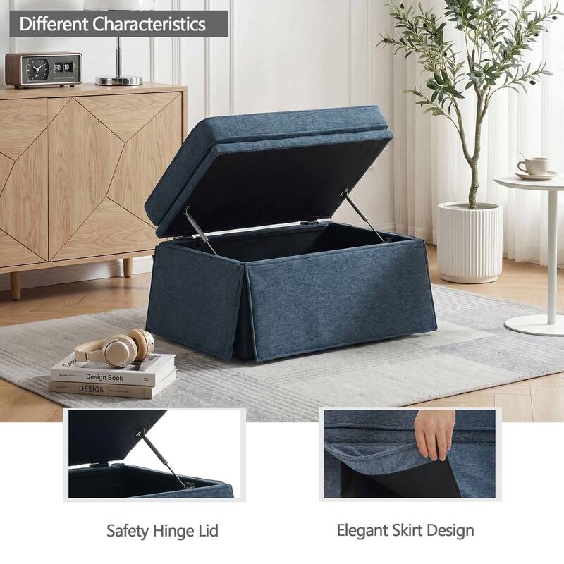 Rectangle Chenille Upholstered Storage Ottoman