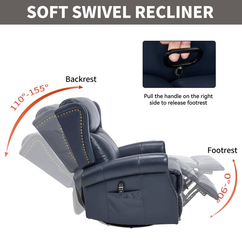360° Swivel Rocking Recliner with Heat & Massage, Genuine Leather