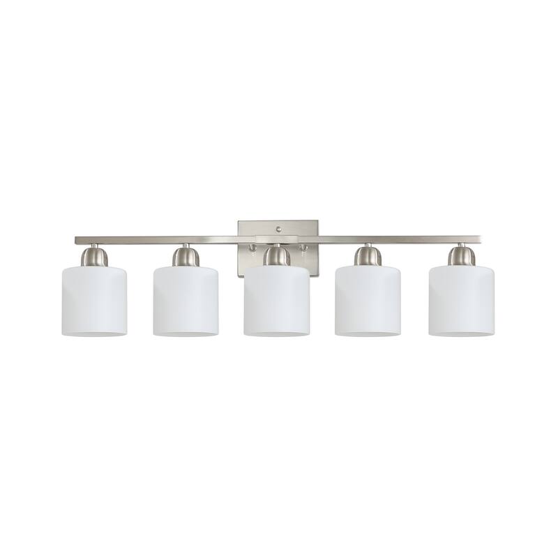 Bathroom Light Fixtures, 5-Light Modern Vanity Light Over Mirror, Wall Sconces with Frosted Glass Shades