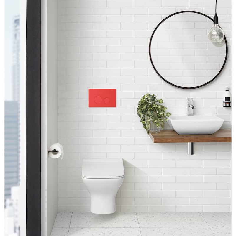 Wall Mount Dual Flush Actuator Plate With Round Push Buttons In Matte Red - 9.65" x 6.5" 0.55" - 9.65" x 6.5" 0.55" - Red