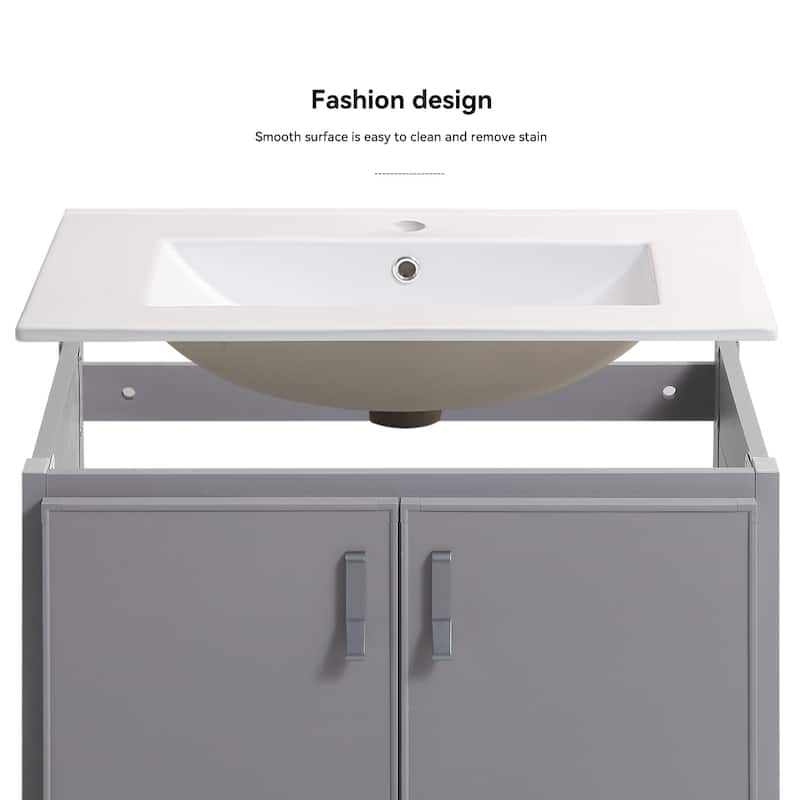 24 in. W x 19 in. D x 16 in. H Wall Mounted Bathroom Vanity with White Ceramic Sink,Two Metal Soft Close Cabinet Doors