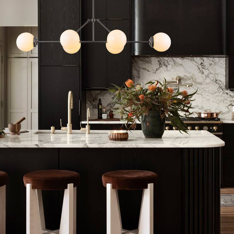 6-Light Dimmable Modern Metal & Glass Pendant Light with Adjustable Rods for Dining Room