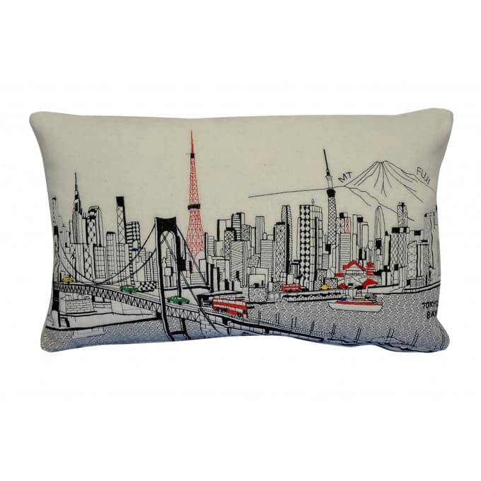 HomeRoots 25" White Tokyo Daylight Skyline Lumbar Decorative Pillow
